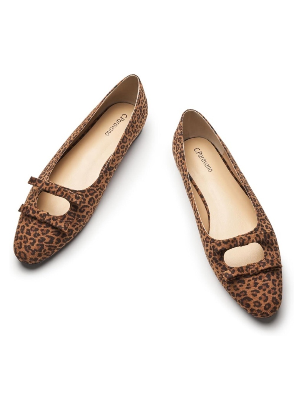 New C.Paravano Leopard Ballet Flats Bowknot Round Toe Faux Suede Size 9.5 NIB